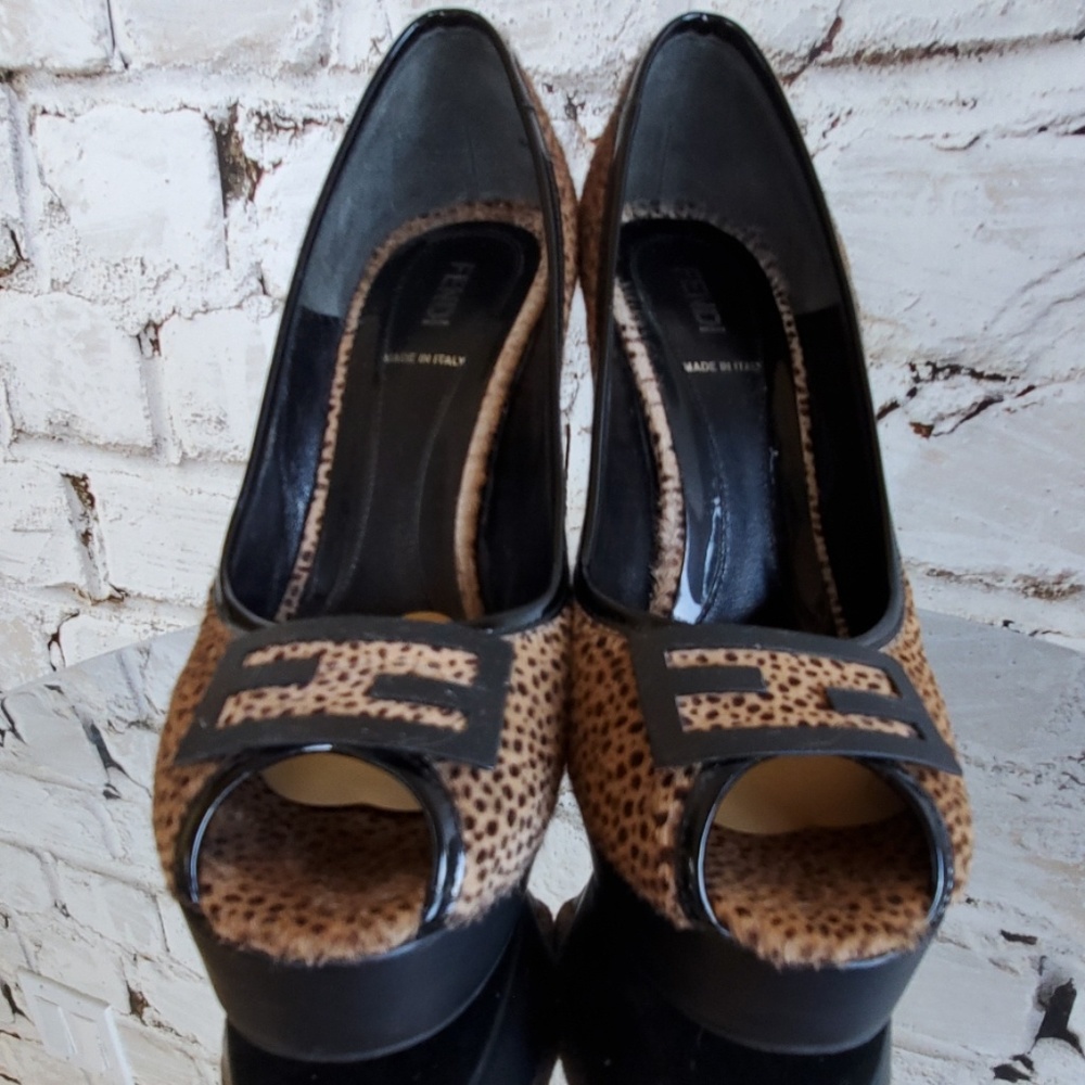 Fendi Platform High Heel Peep Toe Pumps